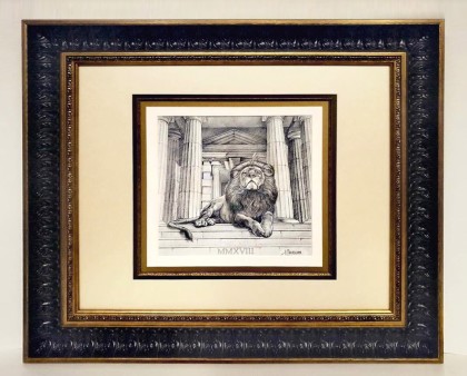 Оформление гравюры "Лев" с паспарту и кантом в двойной багет