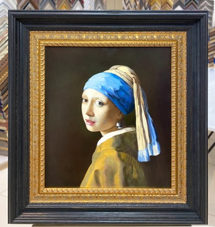Оформление репродукции картины "Девушка с жемчужной серёжкой" Йохана Вермеера в двойной шикарный багет