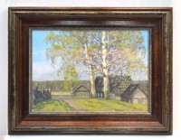 Картина маслом, оформленная в тройную багетную раму